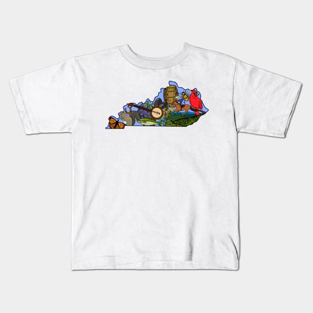 Kentucky State Symbols Art Kids T-Shirt by Whereabouts Shop